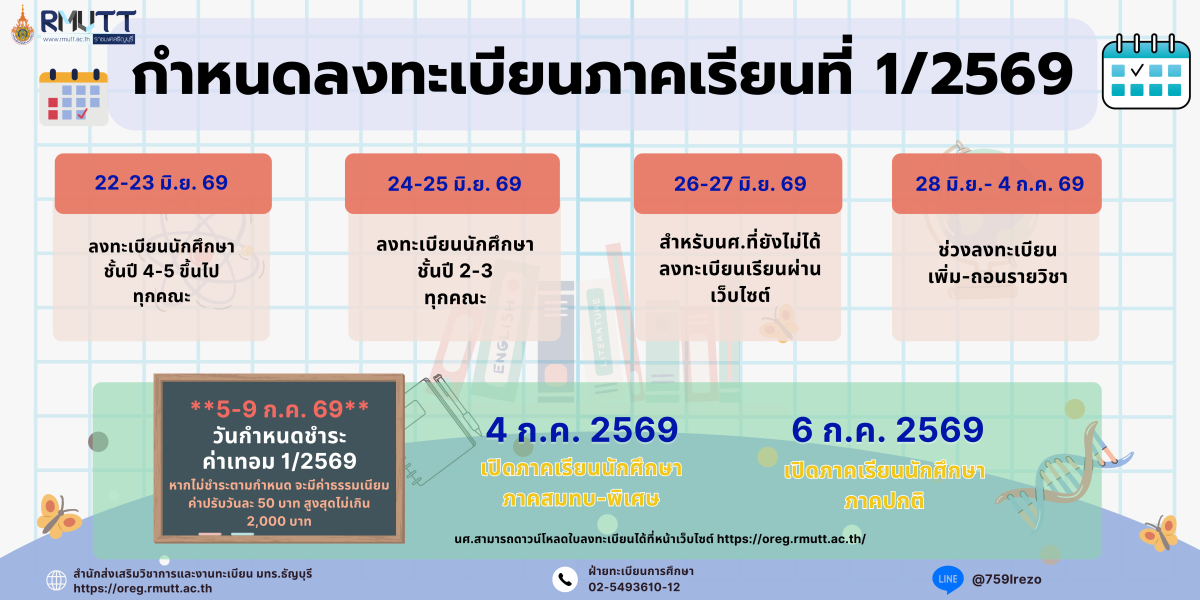 กำหนดการลงทะเบียนภาคเรียนที่ 1/2569